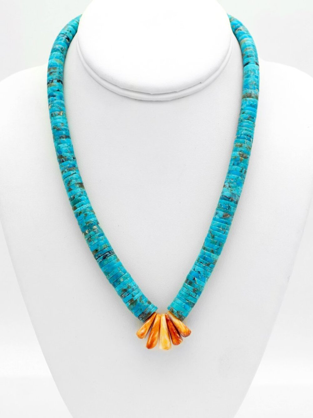 Santo Domingo Graduated Kingman Turquoise Disk & Spiny Oyster Necklace